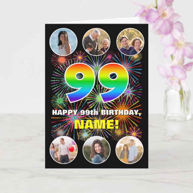 Carte 99e anniversaire : Arc-en-ciel amusant #, Nom pers (Orchidée)