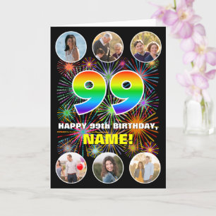 Carte 99e anniversaire : Arc-en-ciel amusant #, Nom pers