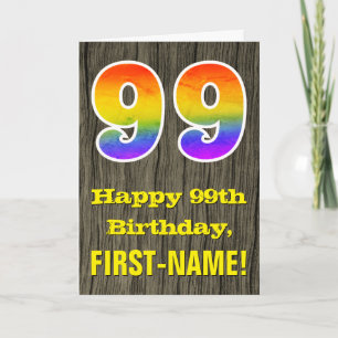 Carte 99e Anniversaire : Aspect Bois Rustique Faux, "99"