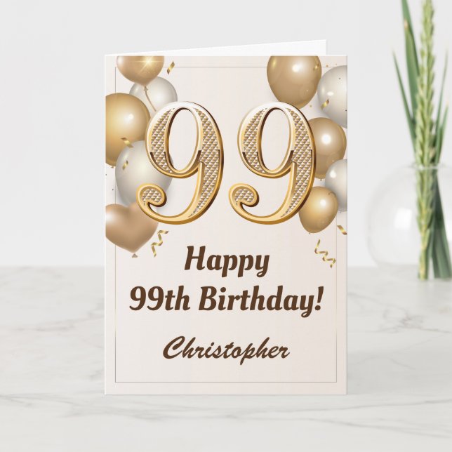 Carte 99e anniversaire Ballons d'or et Confetti Annivers (Devant)