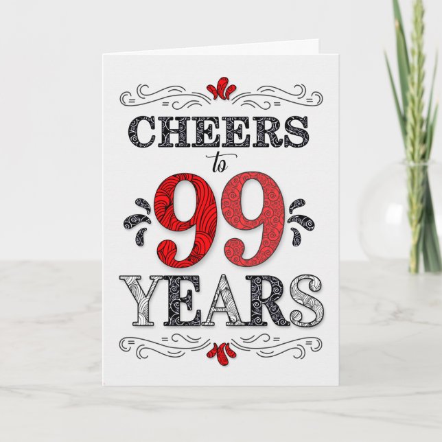 Carte 99e anniversaire Cheers en Motif noir blanc rouge (Devant)