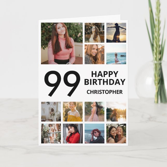Carte 99e anniversaire Collage photo 13 photos noir blan (Devant)