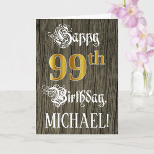 Carte 99e Anniversaire : Faux aspect or + Motif imitatio
