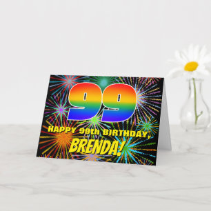 Carte 99e anniversaire : Feu d'artifice festif amusant e