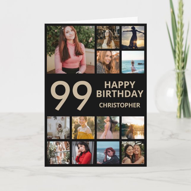 Carte 99e anniversaire Photo Collage 13 Photos Black & G (Devant)