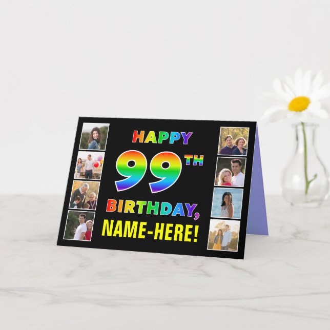 Carte 99e anniversaire : Rainbow Text, Custom Photos & N (Petite plante)