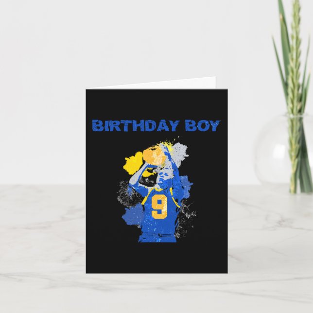 Carte 9 Anniversaire Garçon Bleu Et Jaune Basketbal (Devant)