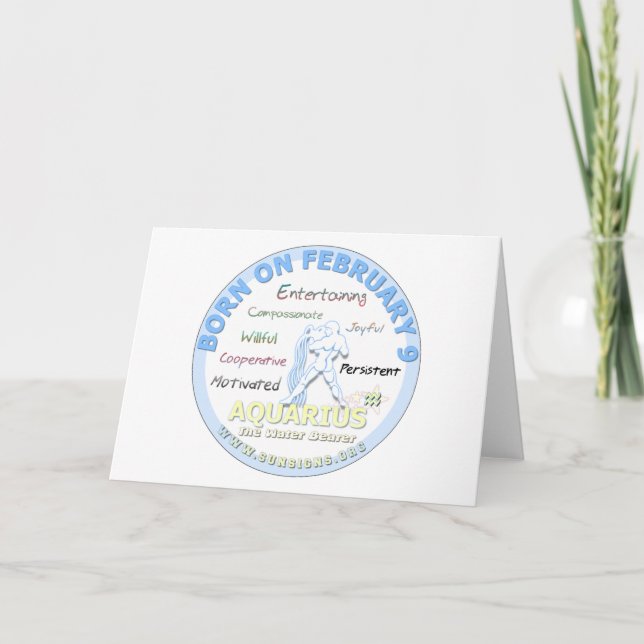 Carte 9 février anniversaire - Verseau (Devant)