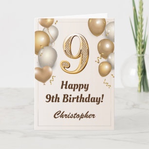 Carte 9e anniversaire Ballons d'or et Confetti Anniversa