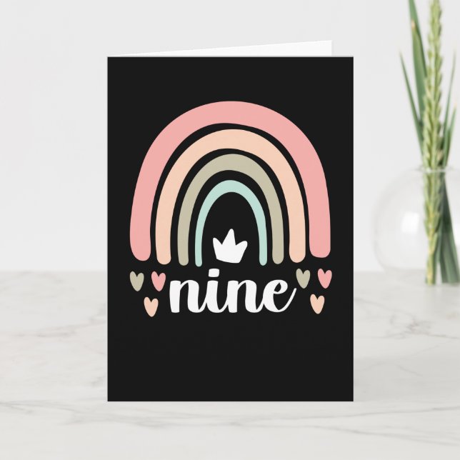 Carte 9e anniversaire Boho Rainbow Party Enfants 9 ans (Devant)