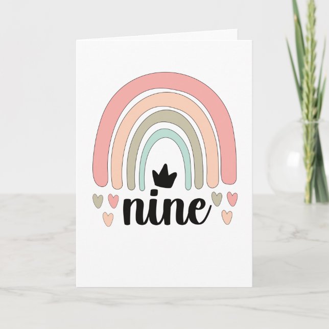 Carte 9e anniversaire Boho Rainbow Party Enfants 9 ans (Devant)