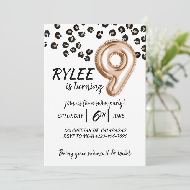 CARTE 9E ANNIVERSAIRE, CHEETAH, FÊTE DES FILLES, LEOPARD (Debout devant)