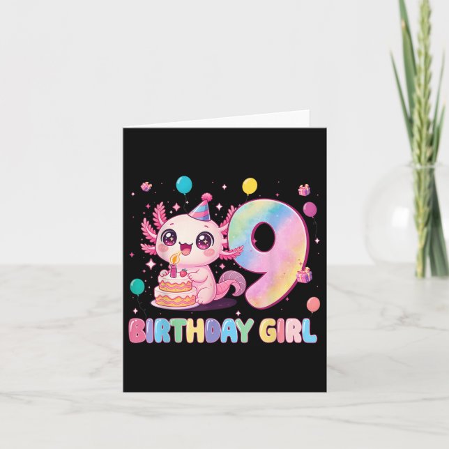 Carte 9e anniversaire fille mignonne Axolotl 9 ans Anniv (Devant)