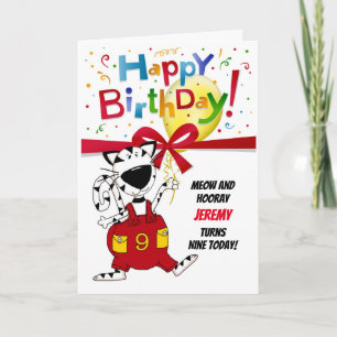Carte 9e anniversaire garçon ou fille mignonne Cartoon N
