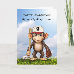 Carte 9e anniversaire Grand-fils Baseball Monkey Bat Bal