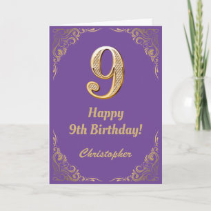 Carte 9e anniversaire Parties scintillant violet et or c