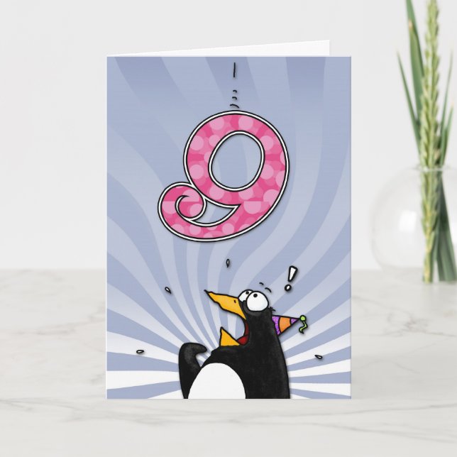 Carte 9e anniversaire - Penguin Surprise (Devant)
