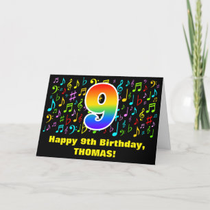 Carte 9e anniversaire - Symboles de musique colorée et a