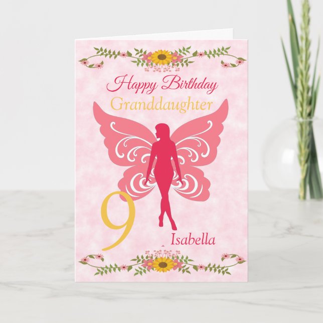 Carte 9ème anniversaire de la petite fille rose (Devant)