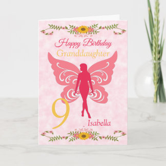 Carte 9ème anniversaire de la petite fille rose
