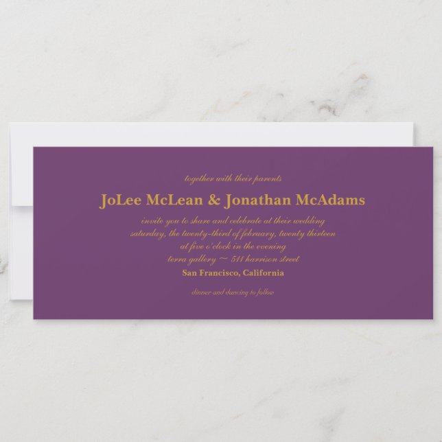 Carte 9x4 d'invitation de mariage d'aubergine et (Devant)