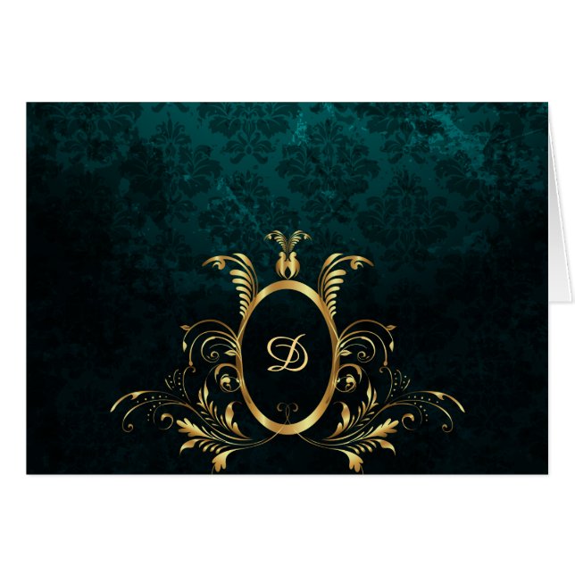 Carte à cadre en or Damask de luxe personnalisée (Devant Horizontal)