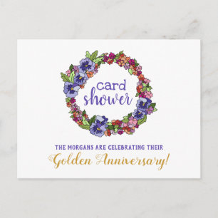 Carte à couronne fleurie Douche Anniversaire d'or