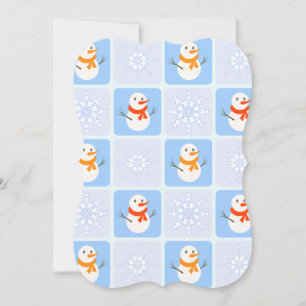 Carte À damiers hiver bonhomme de neige motif et flocons