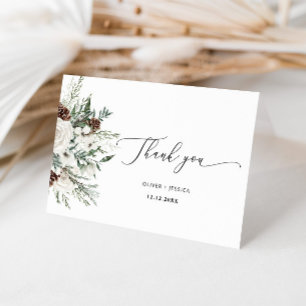 Carte À feuillage persistant hiver élégant mariage merci