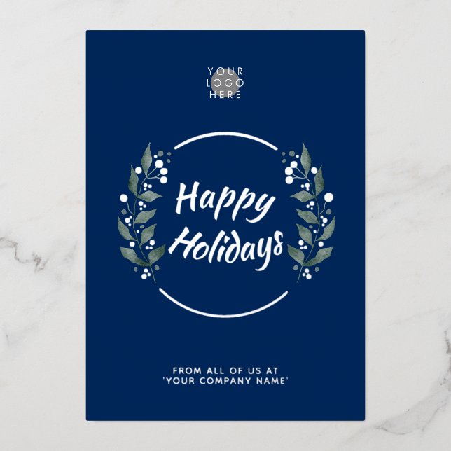 Carte à huile en argent Wreath Navy Blue Business  (Recto)