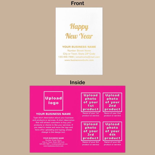 Carte à huile rose pour le Nouvel An (Pink business brand with products or services on Christmas folded foil card.)