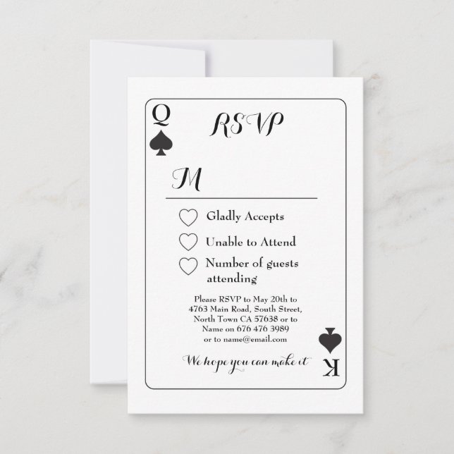 Carte à jouer pour mariage RSVP K  Q As de Pique I (Devant)