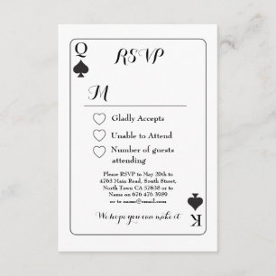 Carte à jouer pour mariage RSVP K Q As de Pique I