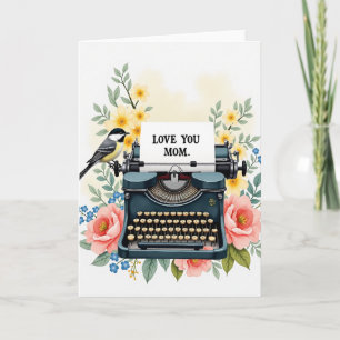 Carte à la machine à écrire Floral Love You Mom