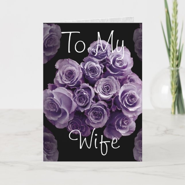 Carte À ma femme Roses violets heureux anniversaire (Devant)