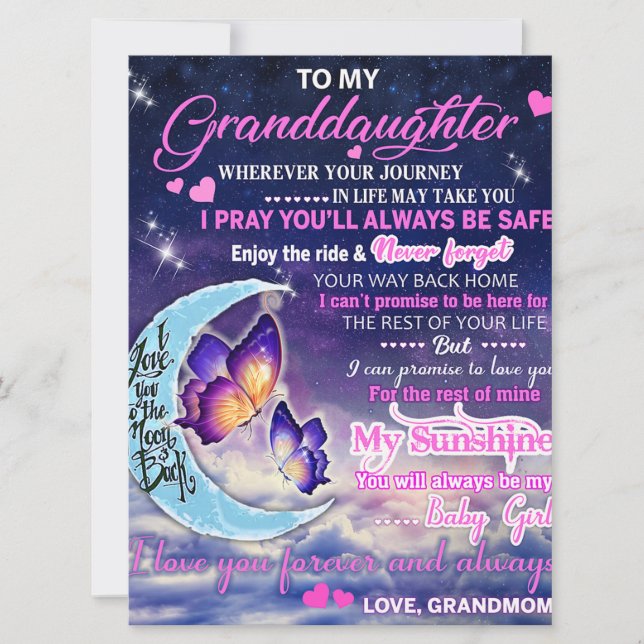 Carte À ma petite-fille Papillons Idée cadeau d'annivers (Devant)