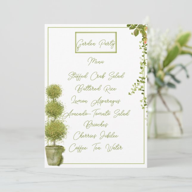 Carte à menu plat Plantes et Foliage Garden Party (Debout devant)