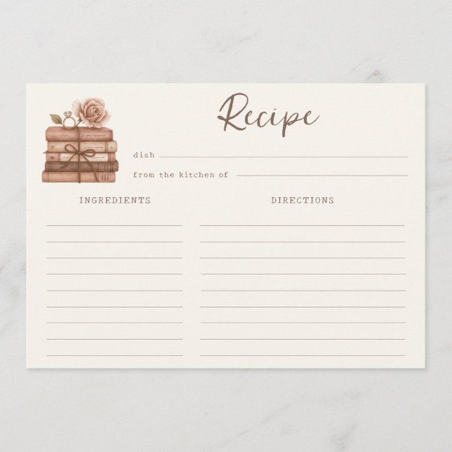 Carte A New Chapter Bridal Shower Recipe Card (Devant)