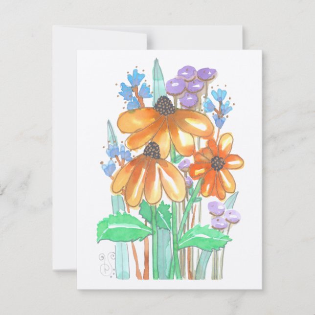 Carte à notes plats Fleurs aquarelles-5 (4,25 po x (Devant)
