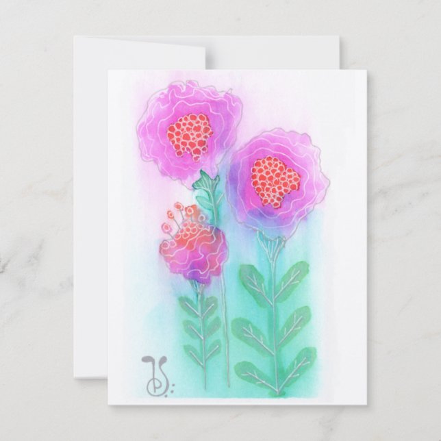 Carte à notes plats Fleurs aquarelles-6 (4,25 po x (Devant)