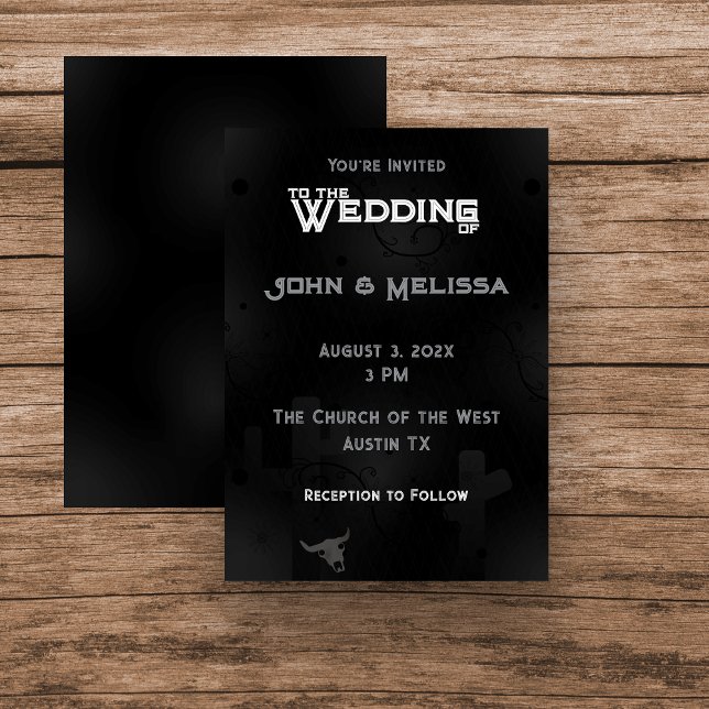 Carte à plat Black Western Goth Faire-part de mari (Wedding Invitation designed with Western Gothic Theme)