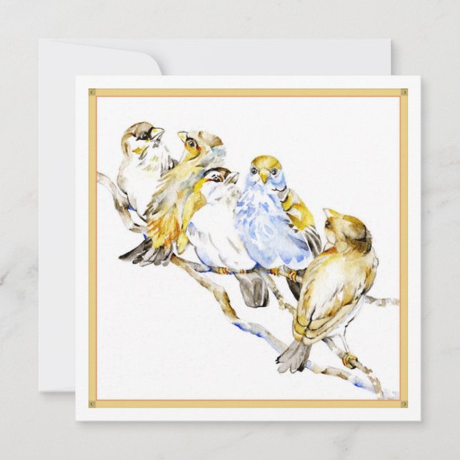 Carte à plat Carré cinq oiseaux, Merci en papier m (Devant)