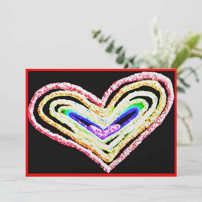 Carte à plat coeur mariage arc-en-ciel (Debout devant)
