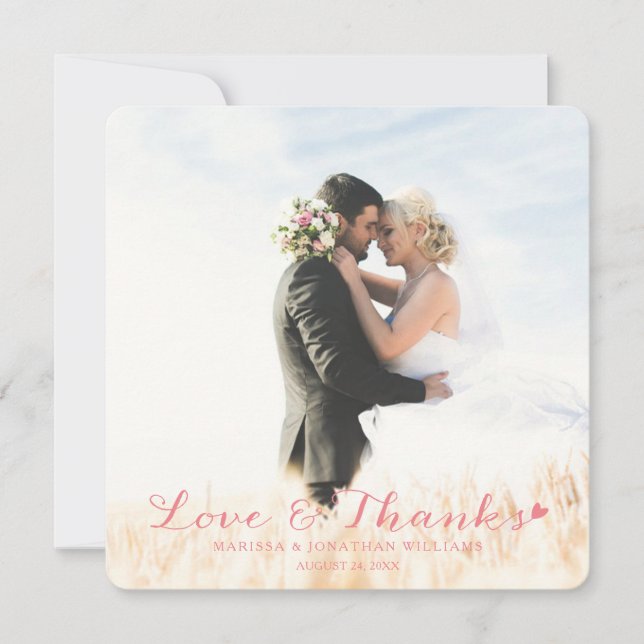 Carte à plat de Merci de Mariage de coeur doux | R (Devant)