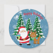 Carte à plat de Noël à la ronde de Père Noël et Re