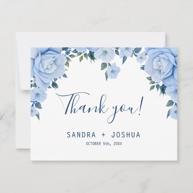 Carte à plat mariage Rose bleu (Devant)