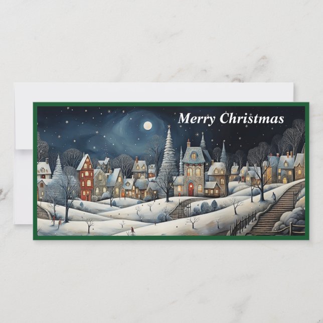 Carte à plat Merry Christmas Village (Devant)