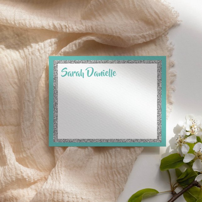 Carte à plat Turquoise et Merci argenté (Créateur téléchargé)