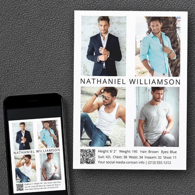 Carte à puce moderne Pro Model Actor 4 Photos QR C (Customize to change background color, text size, style or to add more photos to back of card.)