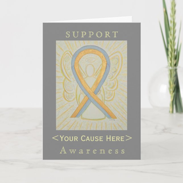 Carte à ruban Customisée Gris et Gold Sensibilisat (Devant)